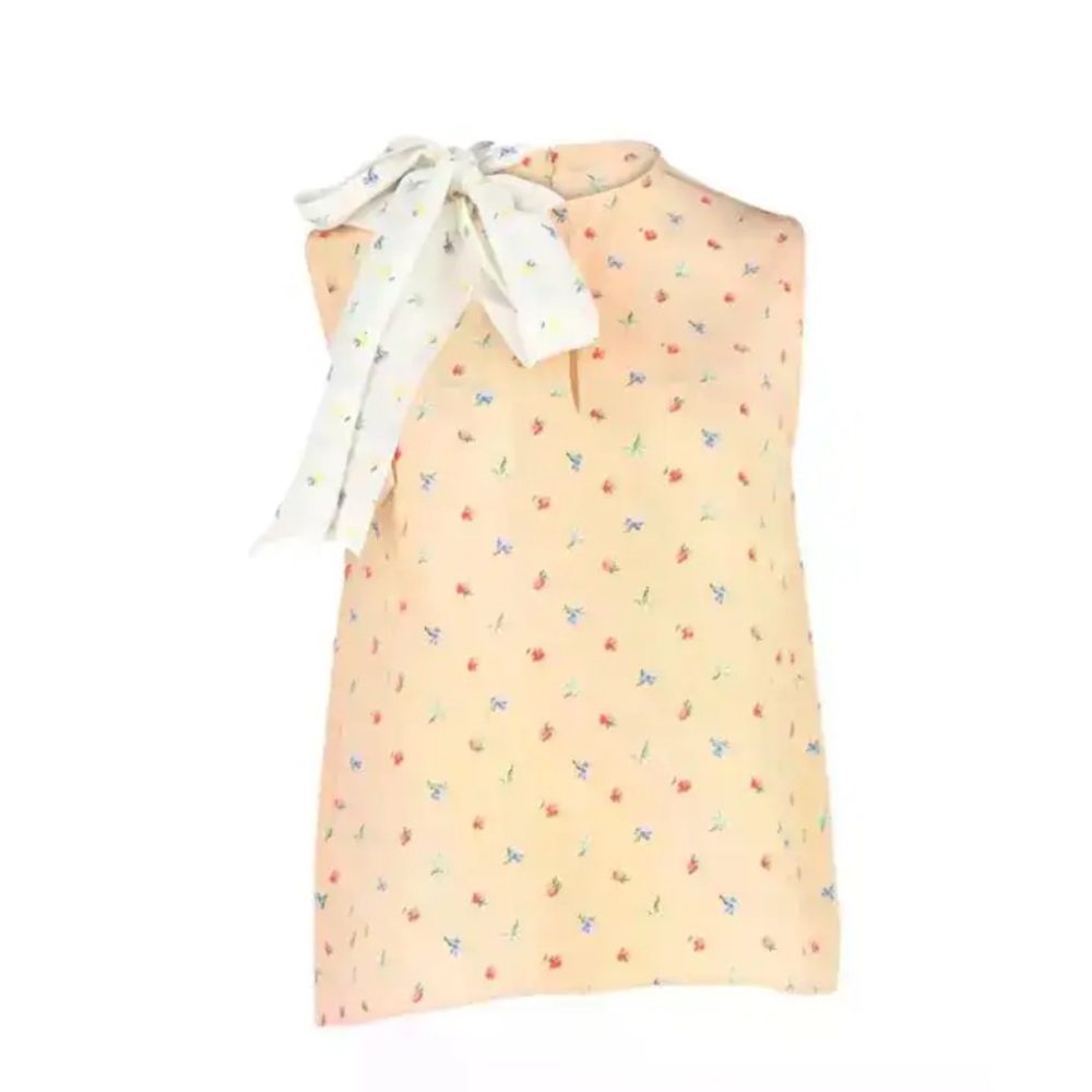 JOSEPH floral silk sleeveless keyhole detail tie neck top size 38